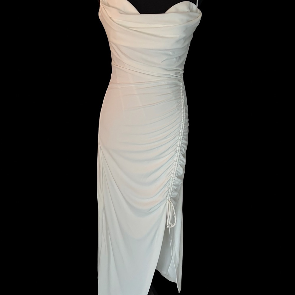 Zara White Strap Ruched Side-Tie Midi Dress - Picture 8 of 8